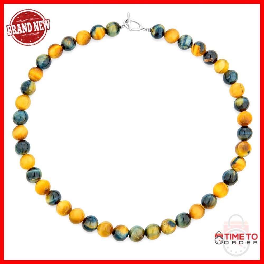 Hand Knotted Gemstone Bead Strand Necklace 10mm Toggle Clasp 19 Inch